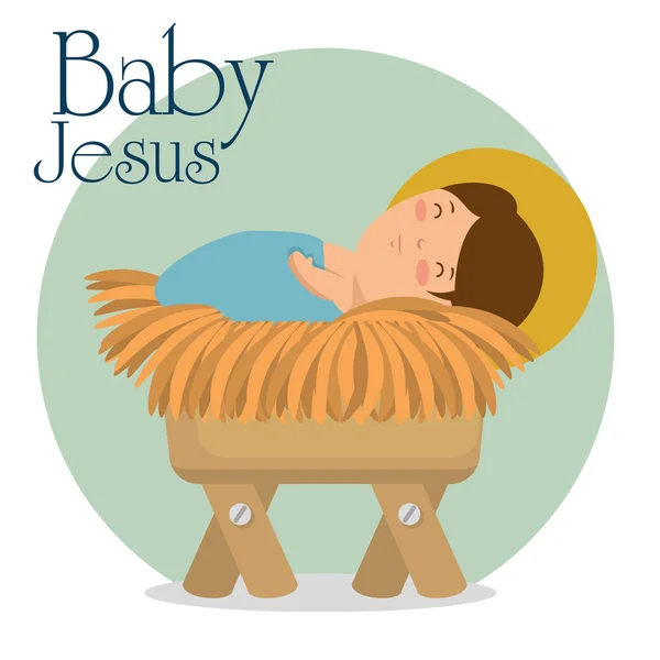 Mutlu Noeller bebeğim bir yemlikte yatan İsa — Stok Vektör