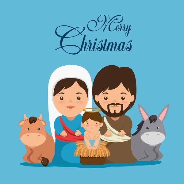 Merry christmas doğum sahnesi Kutsal Aile ile — Stok Vektör