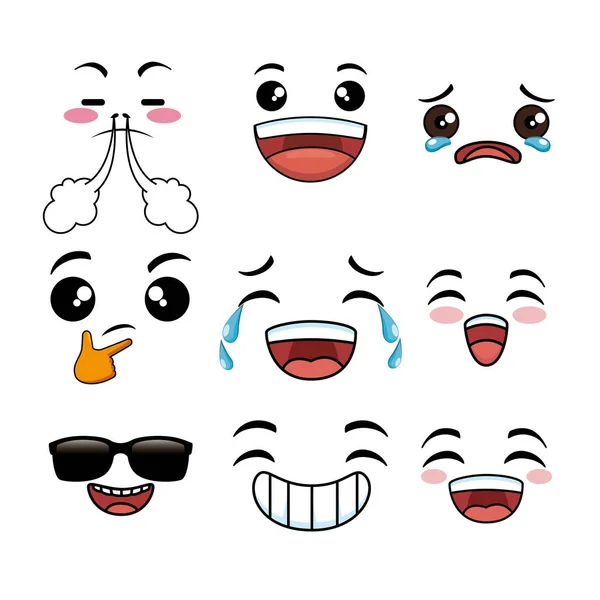 Coleção de bonitos emoji cartoon rosto — Vetor de Stock