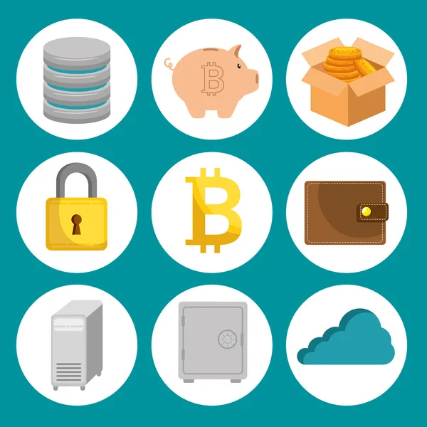 Conjunto de iconos de tecnología de cadena de bloques — Vector de stock