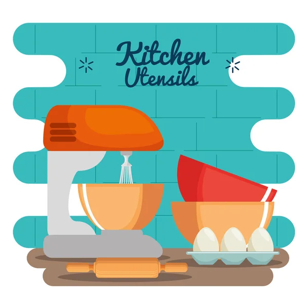Colorful kitchen utensils — Stock Vector