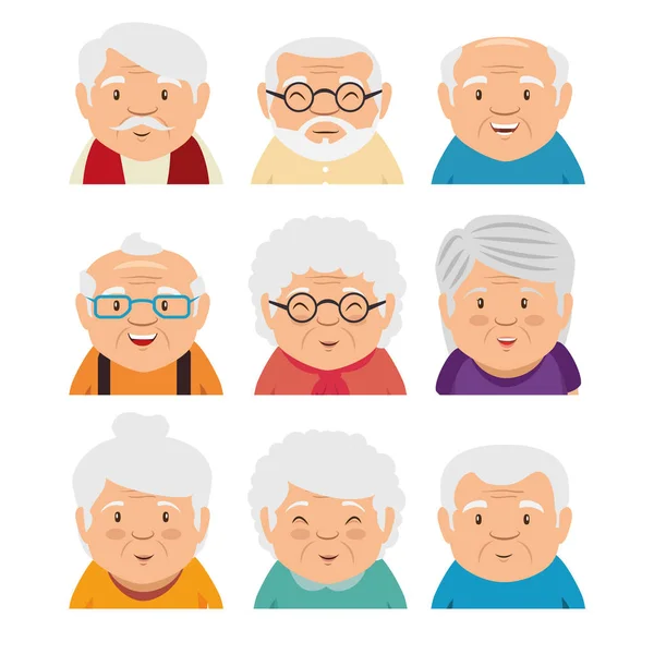 Nagyszülők arc készlet — Stock Vector