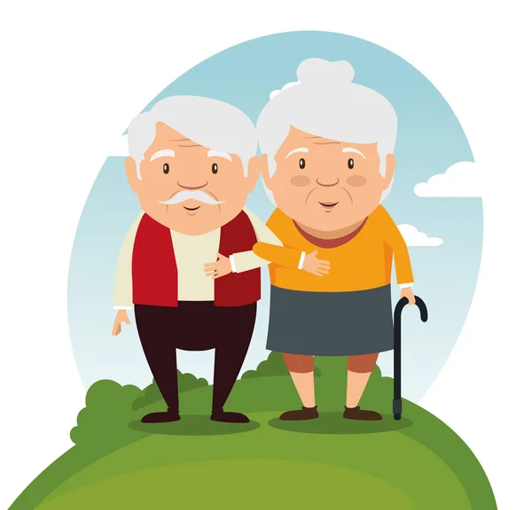 Mutlu büyükanne ve büyükbaba çizgi filmi — Stok Vektör