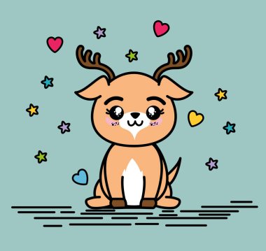 Şirin ve sevimli geyik hayvan çizgi film 