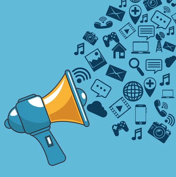 Kommunikations- und Werbestrategie mit sozialen Medien — Stockvektor