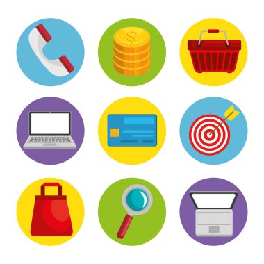 Alışveriş ilgili nesneleri simgeler