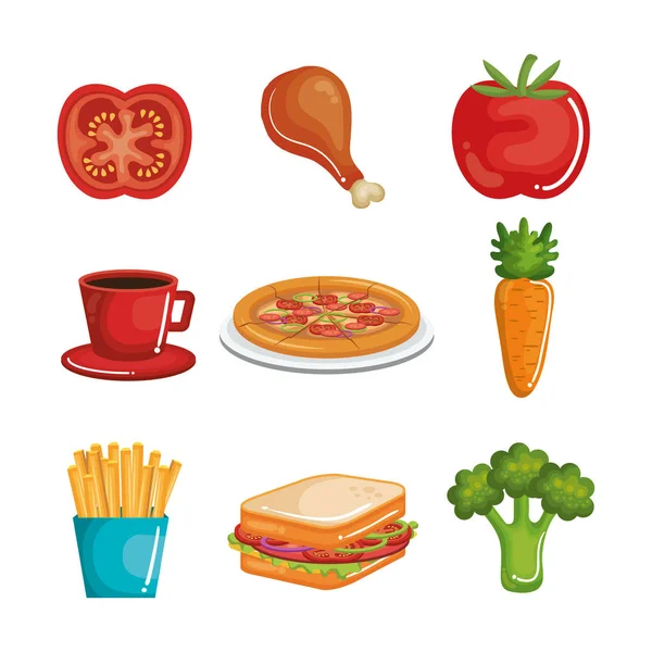 Délicieux ensemble de nourriture — Image vectorielle
