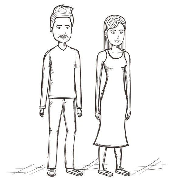 Conception de couple debout dessinée à la main — Image vectorielle