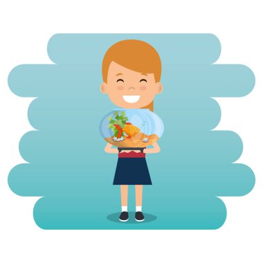 Balık Akvaryum karakter ile kız