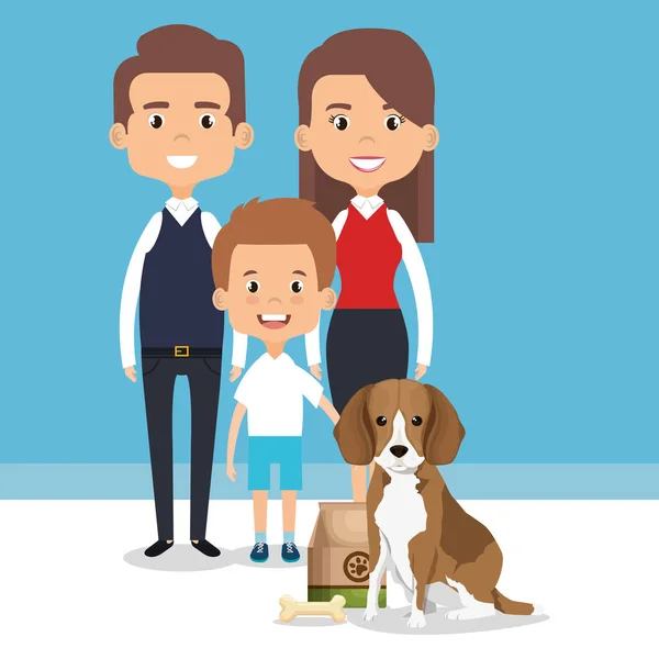 Familiares con personajes de mascotas — Vector de stock