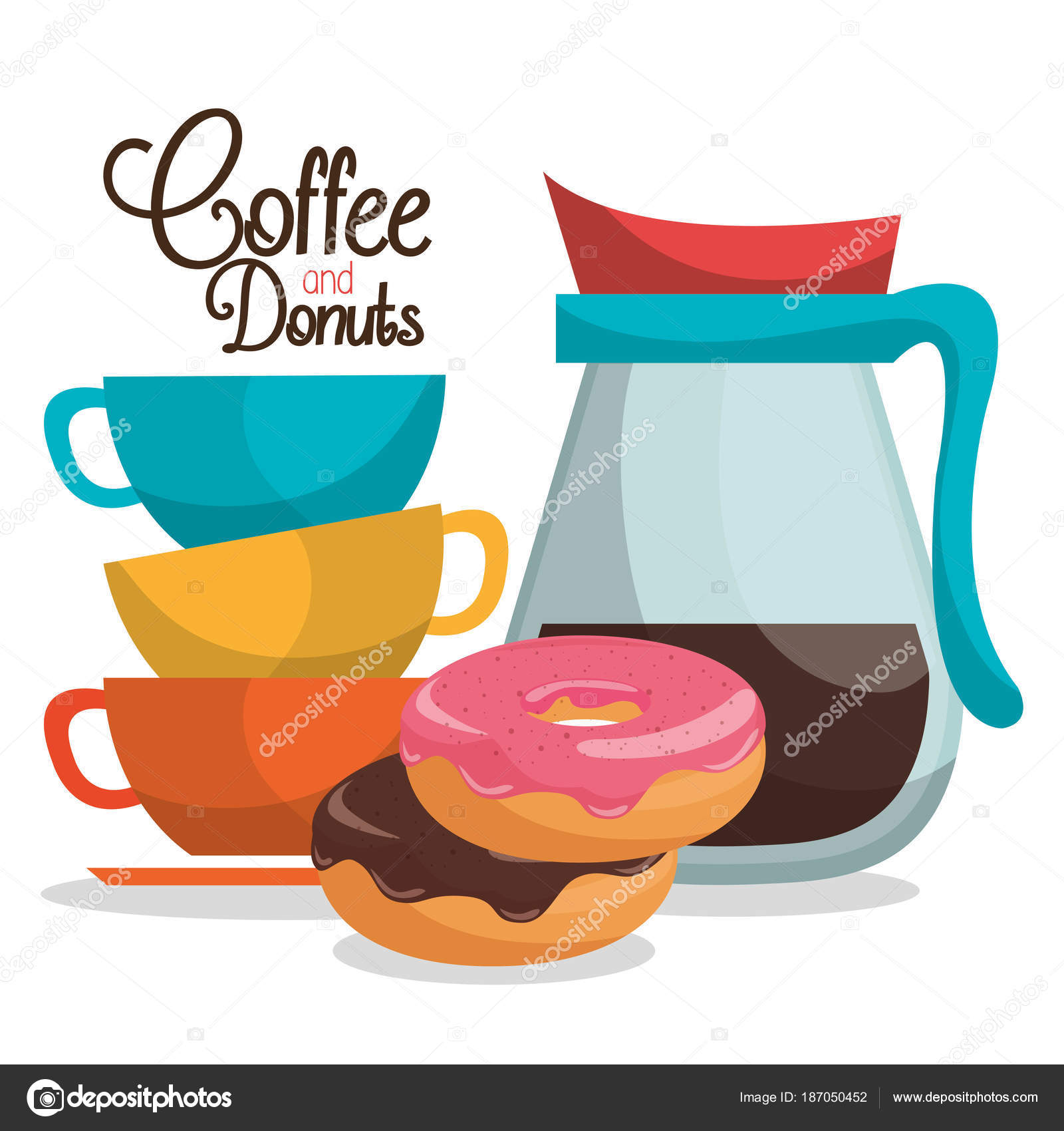 Delicious coffee in teapot and donuts Stock Vector Image by ©yupiramos