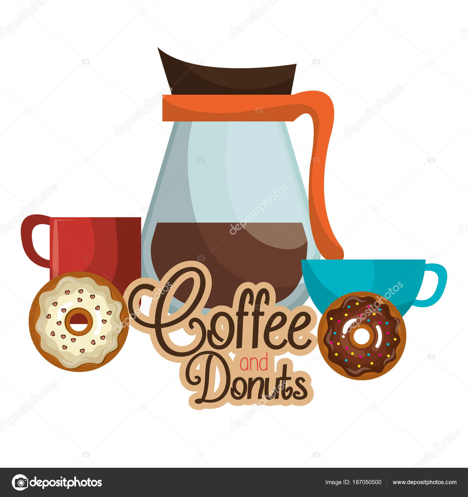 Delicious coffee in teapot and donuts Stock Vector Image by ©yupiramos
