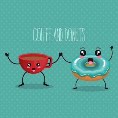 lezzetli kahve Kupası ve çörekler kawaii karakter