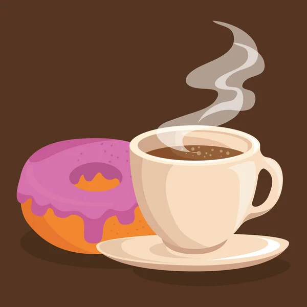 Kopje heerlijke koffie en donuts — Stockvector