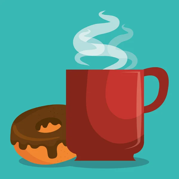 Deliciosa taza de café y donas — Vector de stock
