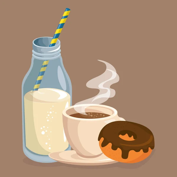 Leckere Kaffeetasse und Donuts — Stockvektor