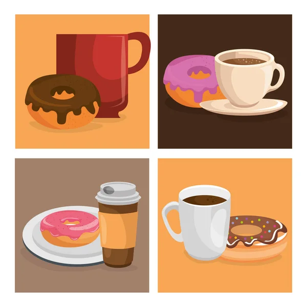 Leckere Kaffeetasse und Donuts — Stockvektor