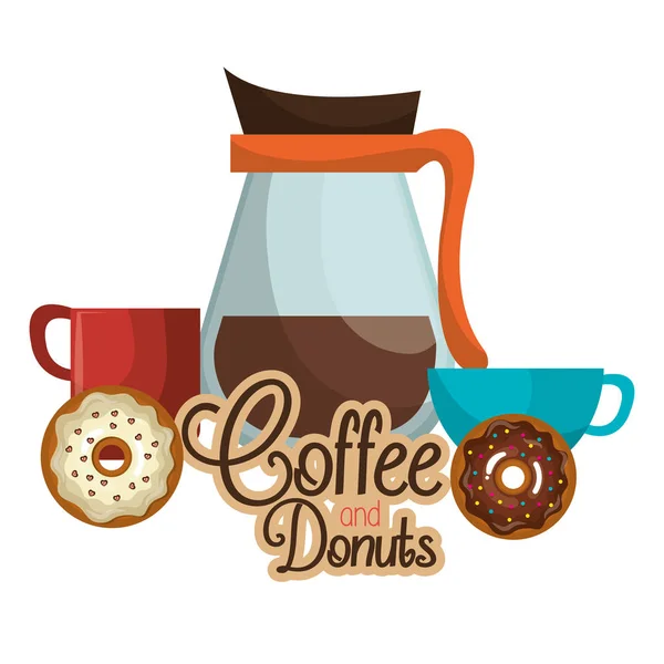 Delicioso café en tetera y rosquillas — Vector de stock