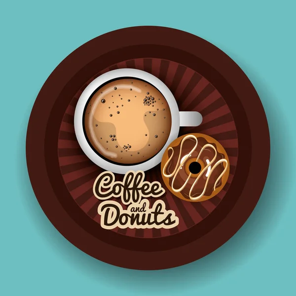 Kopje heerlijke koffie en donuts — Stockvector