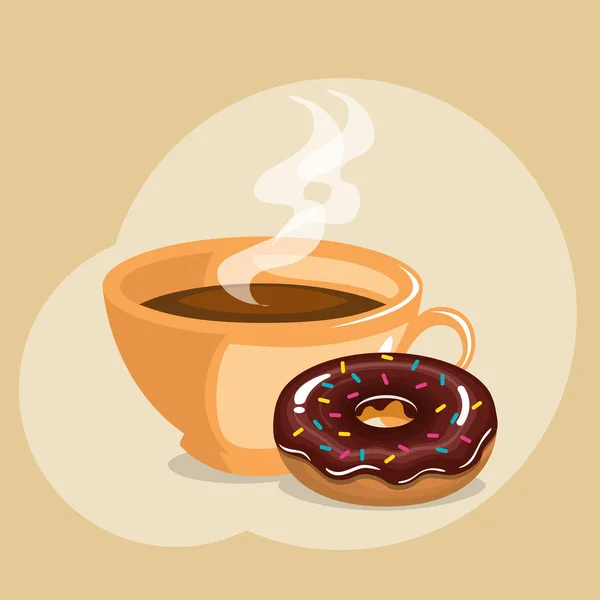 Kopje heerlijke koffie en donuts — Stockvector