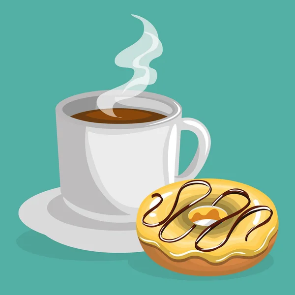 Deliciosa taza de café y donas — Vector de stock