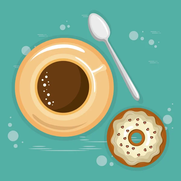 Leckere Kaffeetasse und Donuts — Stockvektor