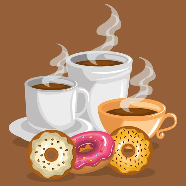 Kopje heerlijke koffie en donuts — Stockvector