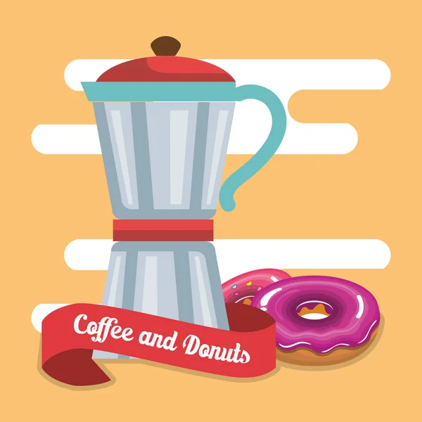 Heerlijke koffie in de theepot en donuts — Stockvector