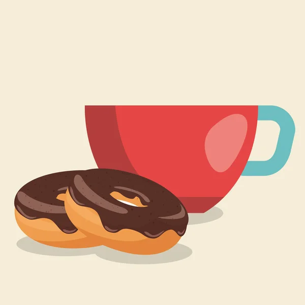 Kopje heerlijke koffie en donuts — Stockvector