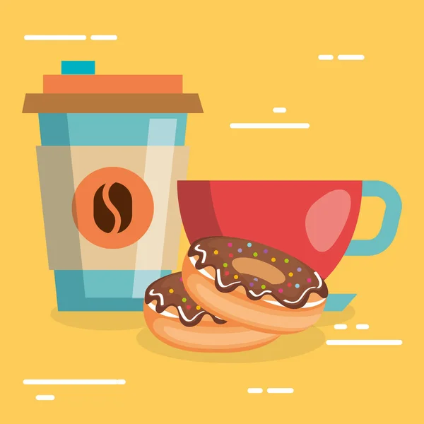 Leckere Kaffeetasse und Donuts — Stockvektor