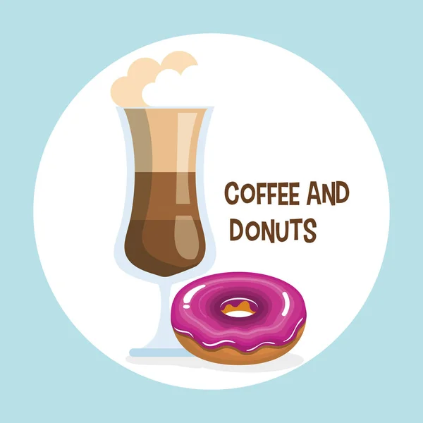Heerlijke ijskoffie koffiekopje en donuts — Stockvector