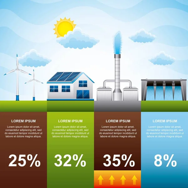 Infographic 대체 전력 소스 에너지 현대 신 재생 에너지 — 스톡 벡터