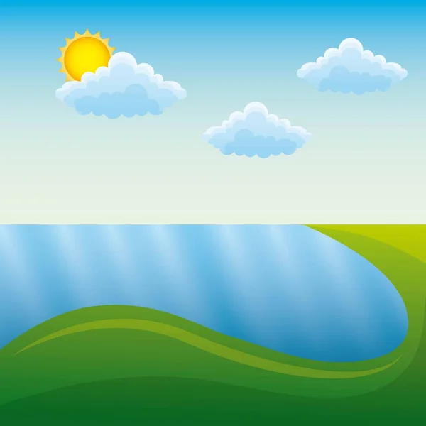 山川太陽自然なシーンを風景します。 — ストックベクタ