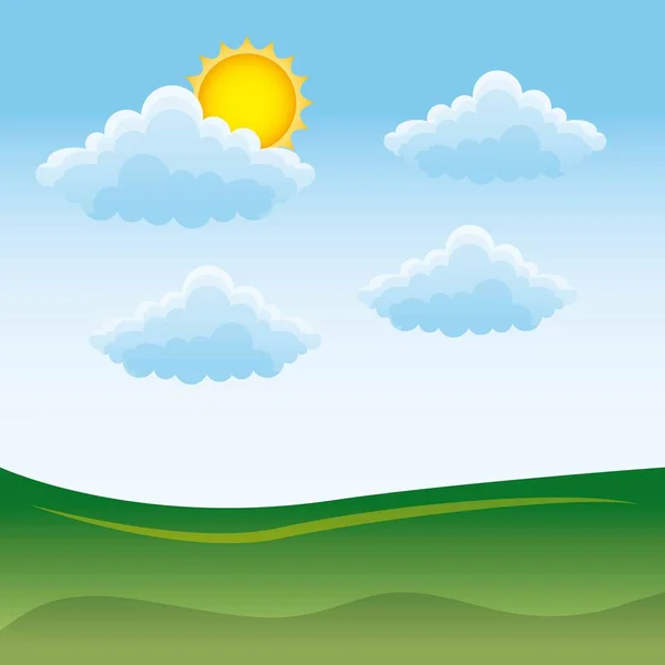 Paisagem natural sol nuvem prado —  Vetores de Stock