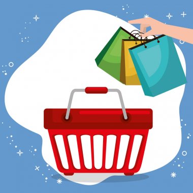 Pazarlama set simgeleri ile alışveriş sepeti