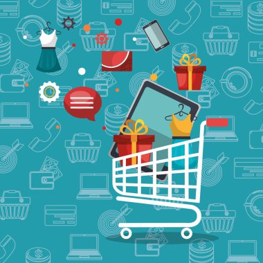 Pazarlama simgeleriyle alışveriş arabası