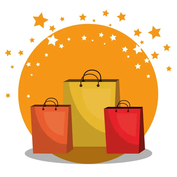 Einkaufstaschen mit Marketing-Set-Symbolen — Stockvektor