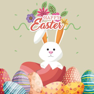 sevimli tavşan mutlu Paskalya kartı