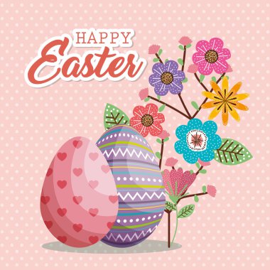 yumurta boyalı ve mutlu Paskalya kartı çiçekler