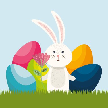 sevimli tavşan mutlu Paskalya kartı