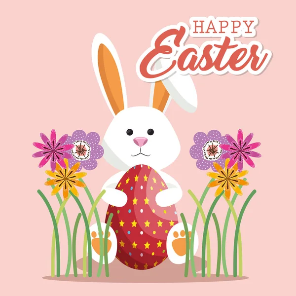 Aranyos nyúl boldog Húsvéti üdvözlőlap — Stock Vector