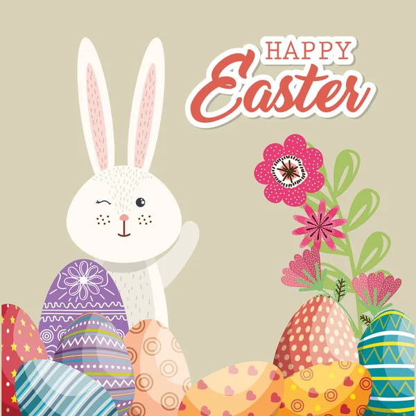 귀여운 토끼 행복 한 부활절 카드 — 스톡 벡터