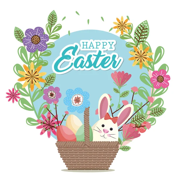 Lindo conejo feliz tarjeta de Pascua — Vector de stock