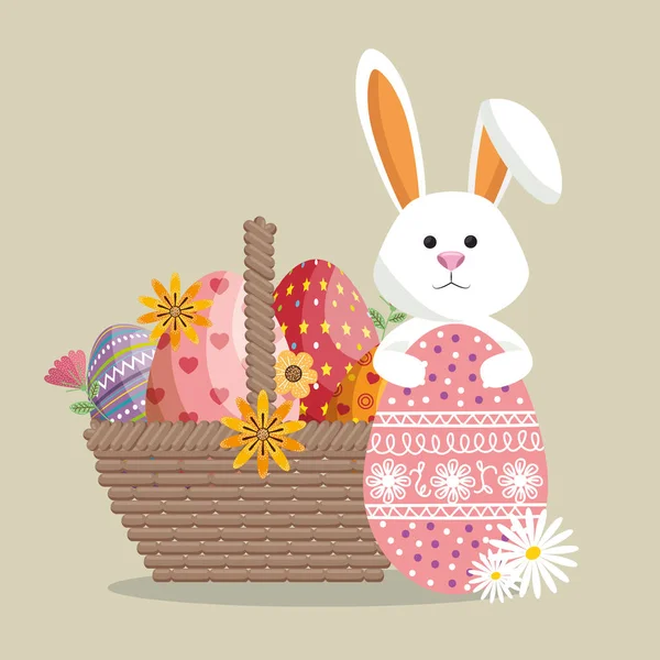 Милый кролик счастливая пасхальная открытка — стоковый вектор