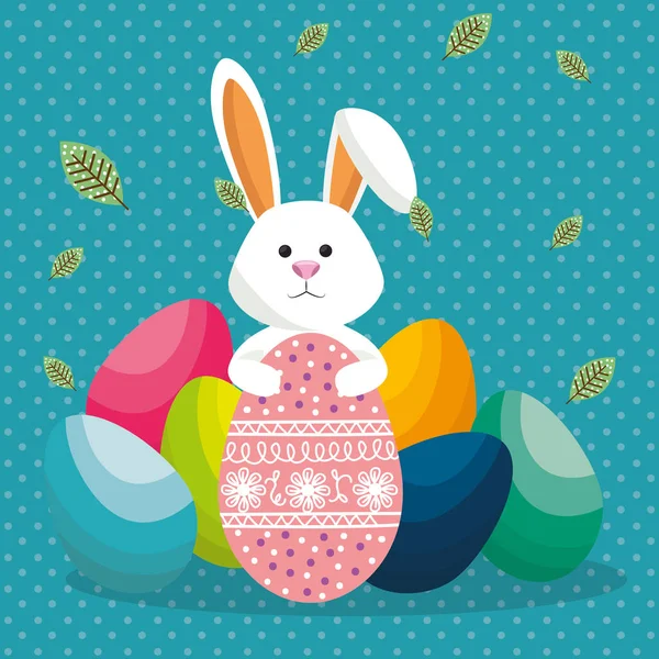 Cute rabbit happy easter card — Stock Vector