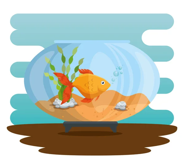 Kom aquarium met vissen — Stockvector