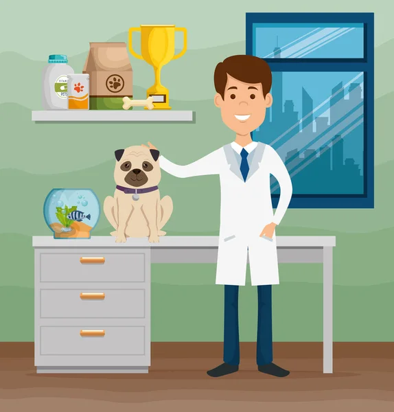 Ветеринарний лікар з талісманом — стоковий вектор