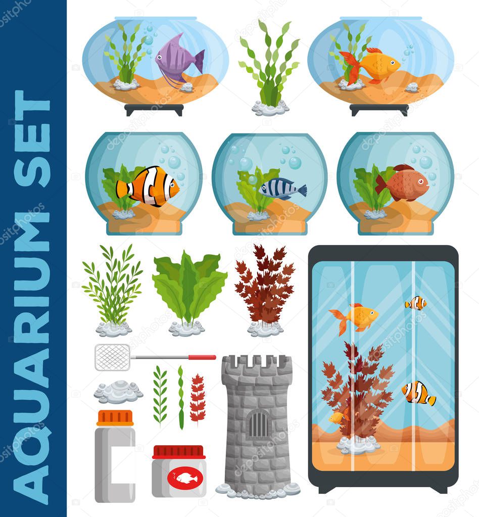 set beautiful aquariums icons
