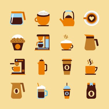 kahve lezzetli düz Icons set