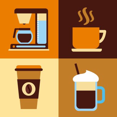 kahve lezzetli düz Icons set